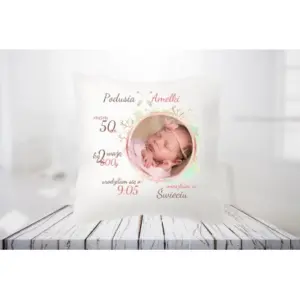PODUSZKA ZE ZDJĘCIEM METRYCZKA CHRZEST URODZINY