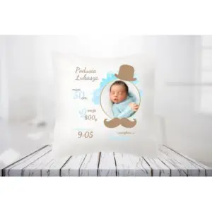 PODUSZKA ZE ZDJĘCIEM METRYCZKA CHRZEST URODZINY