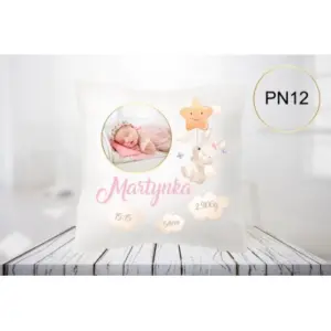 PODUSZKA ZE ZDJĘCIEM METRYCZKA CHRZEST URODZINY