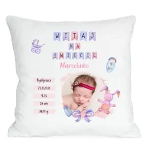 Poduszka ze zdjęciem na urodziny, roczek, chrzest - metryczka