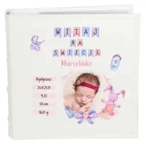 Album ze zdjęciem na urodziny, roczek, chrzest - metryczka