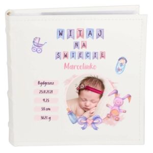 Album ze zdjęciem na urodziny, roczek, chrzest - metryczka