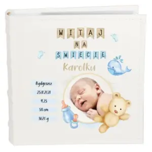 Album ze zdjęciem na urodziny, roczek, chrzest - metryczka