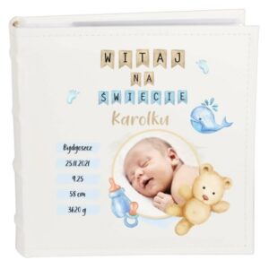 Album ze zdjęciem na urodziny, roczek, chrzest - metryczka