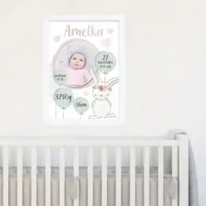 Metryczka A4+ramka Roczek Chrzest Urodziny