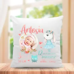 PODUSZKA ZE ZDJĘCIEM METRYCZKA CHRZEST URODZINY