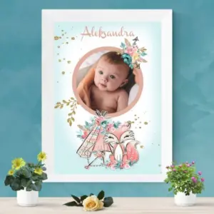 Plakat ze zdjęciem i imieniem dla dziewczynki