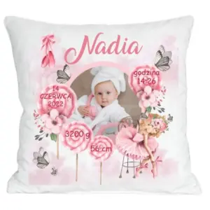 Poduszka z metryczka dla dziewczynki