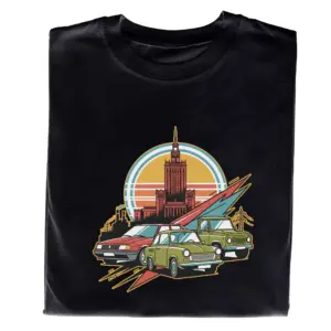 Koszulka Retro PRL Warszawa – t-shirt z nadrukiem auta, prezent dla fana