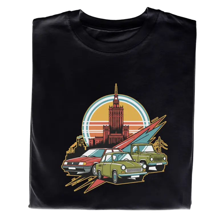 Koszulka Retro PRL Warszawa – t-shirt z nadrukiem auta, prezent dla fana