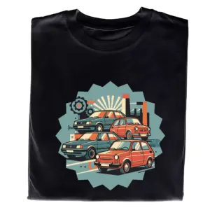 Koszulka z Nadrukiem Retro PRL Auta – t-shirt dla fana klasycznej motoryzacji