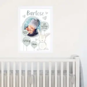 Metryczka A4+ramka Roczek Chrzest Urodziny