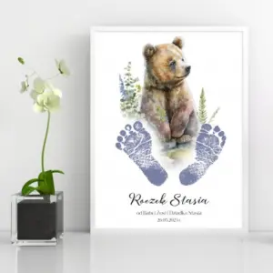 Plakat na roczek z odciskiem stópek dziecka