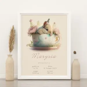 Plakat Metryczka Narodzin Dziecka – Uroczy Króliczek jako Pamiątka