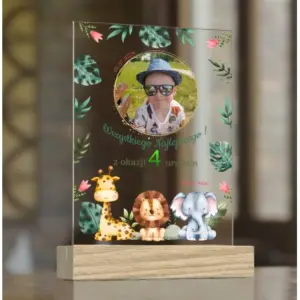 Statuetka ze zdjęciem dziecka i życzeniami