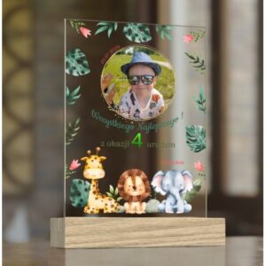 Statuetka ze zdjęciem dziecka i życzeniami