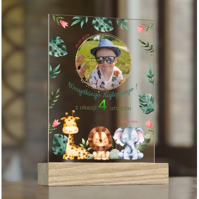 Statuetka ze zdjęciem dziecka i życzeniami