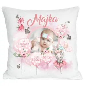 Metryczka Narodzin w Formie Poduszki ze Zdjęciem