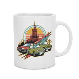 Kubek z Grafiką Retro PRL Auta – Warszawa, prezent dla fana motoryzacji