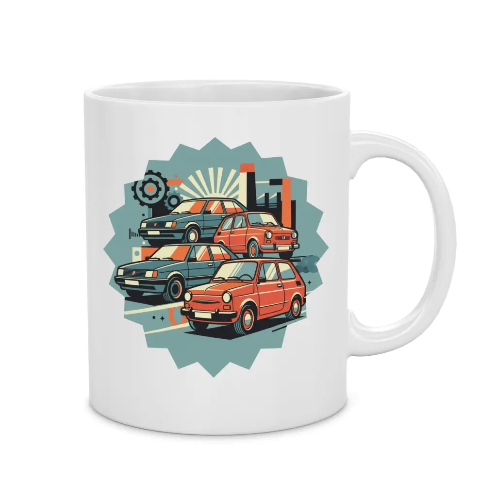 Kubek z Grafiką Retro PRL Auta – prezent dla fana klasycznej motoryzacji