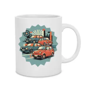 Kubek z Grafiką Retro PRL Auta – prezent dla fana klasycznej motoryzacji