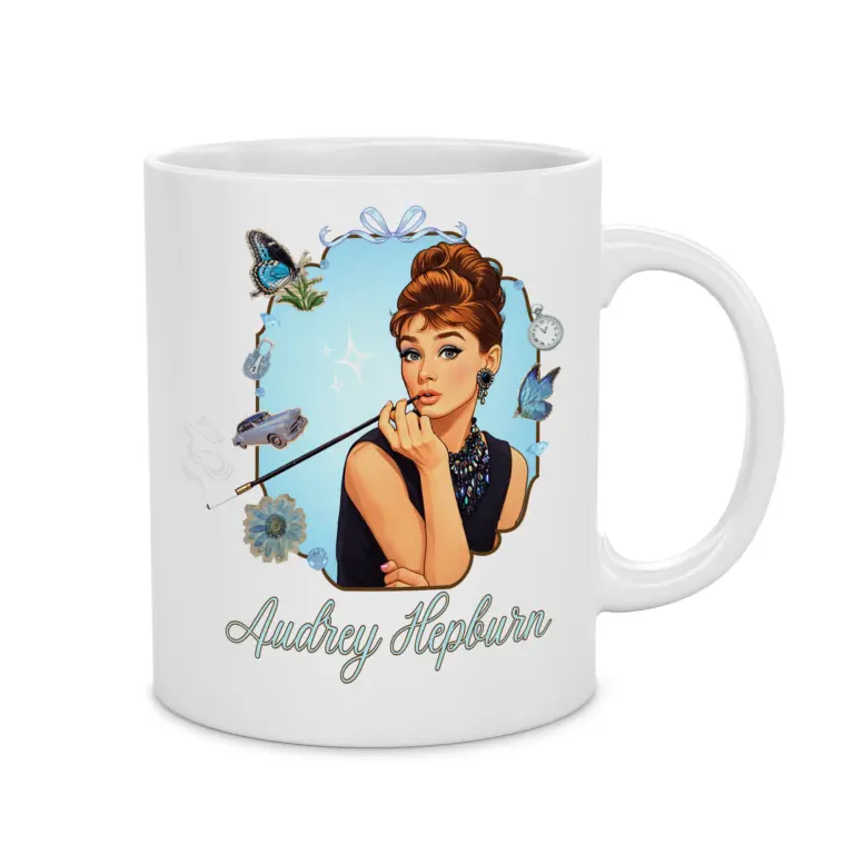 Kubek z Grafiką Audrey – elegancki kubek dla fana klasyki