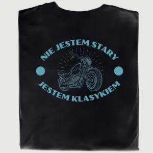 Koszulka z nadrukiem 'Nie Jestem Stary, Jestem Klasykiem' – Dla Miłośników Motocykli