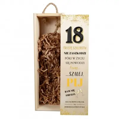 Skrzynka na butelkę – 18 urodziny, śmieszny prezent