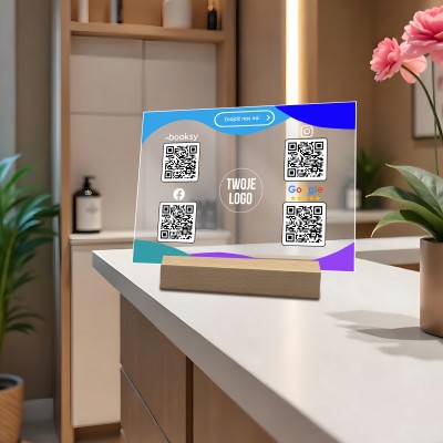 Tabliczka z Kodem QR – Booksy, Instagram, Facebook, Google