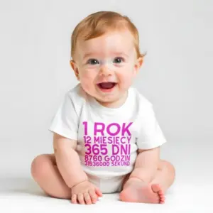 Koszulka na Roczek dla Dziewczynki – „1 Rok, 12 Miesięcy, 365 Dni, 8760 Godzin”
