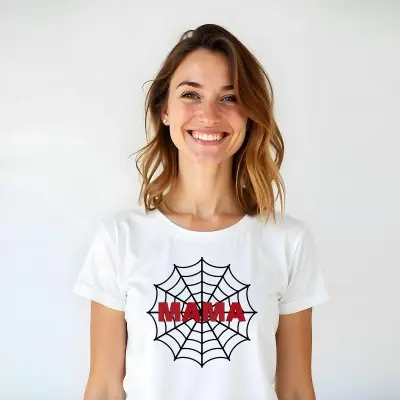 Koszulka z grafiką pajęczyny i napisem „MAMA” – Superbohaterka w akcji!