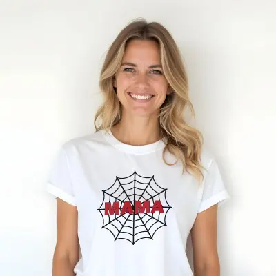Koszulka z grafiką pajęczyny i napisem „MAMA” – Superbohaterka w akcji!