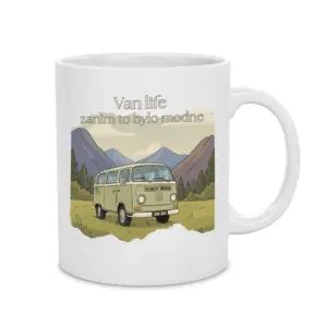 Kubek z Grafiką VW T2 Ogórek Van Life – retro prezent dla fana