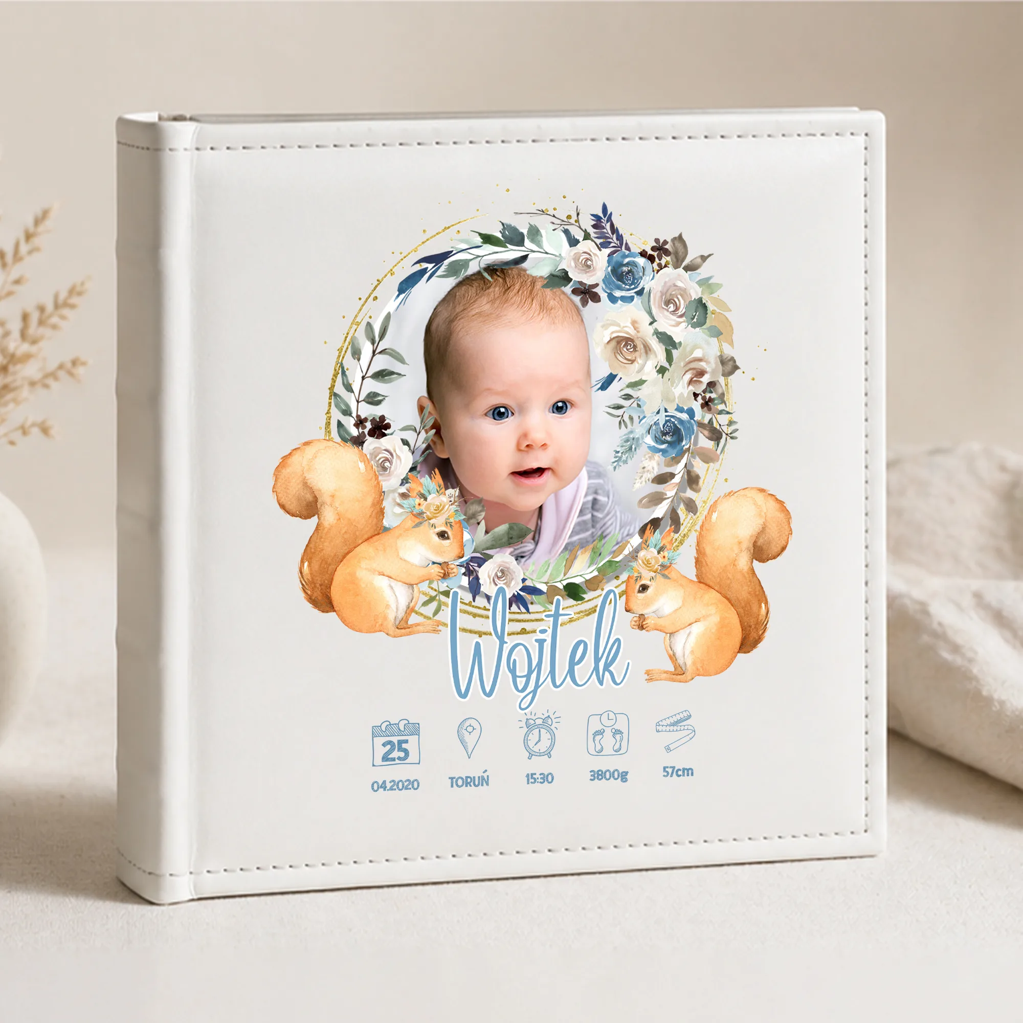 Personalizowany Album na Chrzest i Roczek ze Zdjęciem – Metryczka Dziecka, Pamiątka Chrztu Świętego