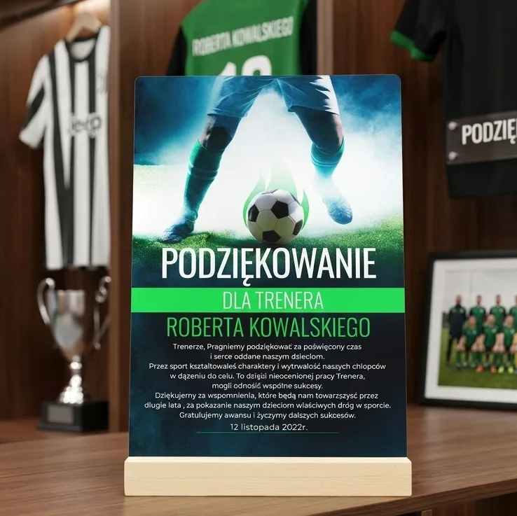 Prezent dla Trenera Piłki Nożnej – Personalizowane Podziękowanie Statuetka Pamiątka