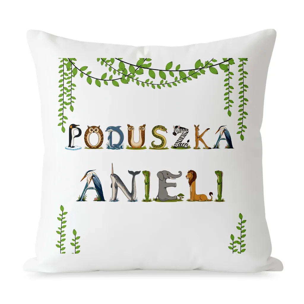 Poduszka z Imieniem – Napisy w Kształcie Zwierząt dla Dziecka