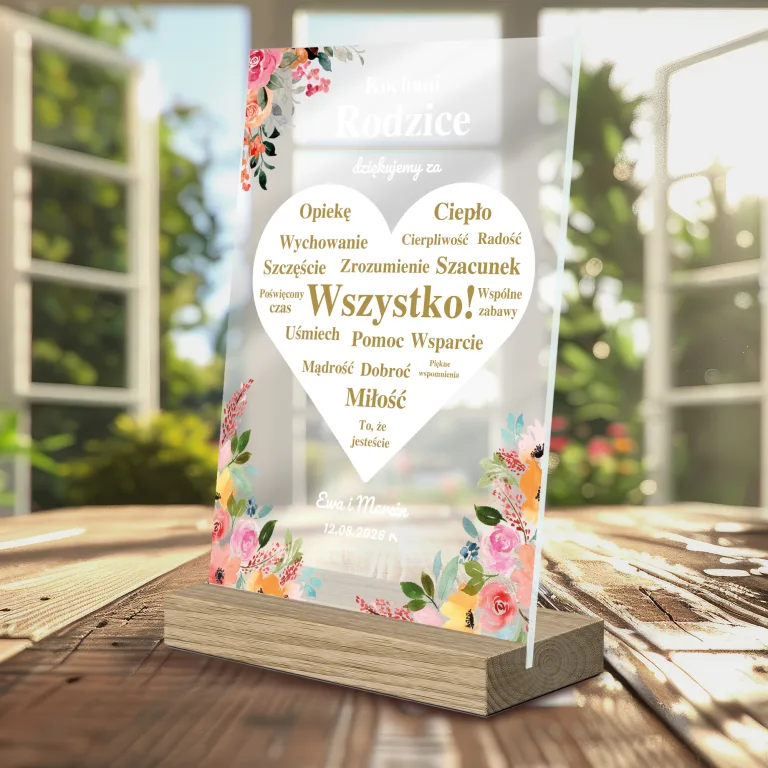 Statuetka dla Rodziców z Sercem i Kwiatami – Personalizowane Podziękowanie