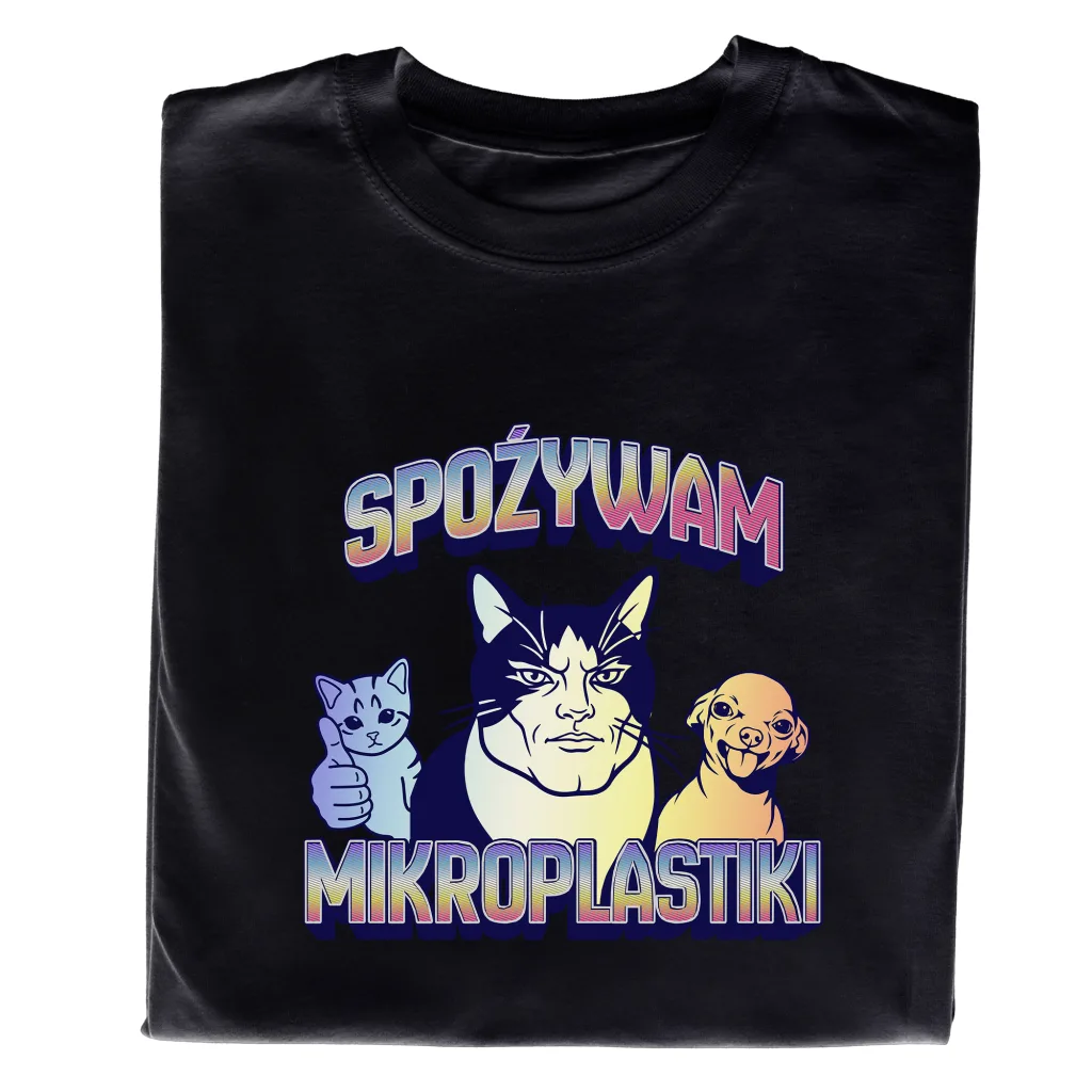 Koszulka z Nadrukiem Meme Mikroplastiki – Śmieszna Koszulka z Internetowym Humorem