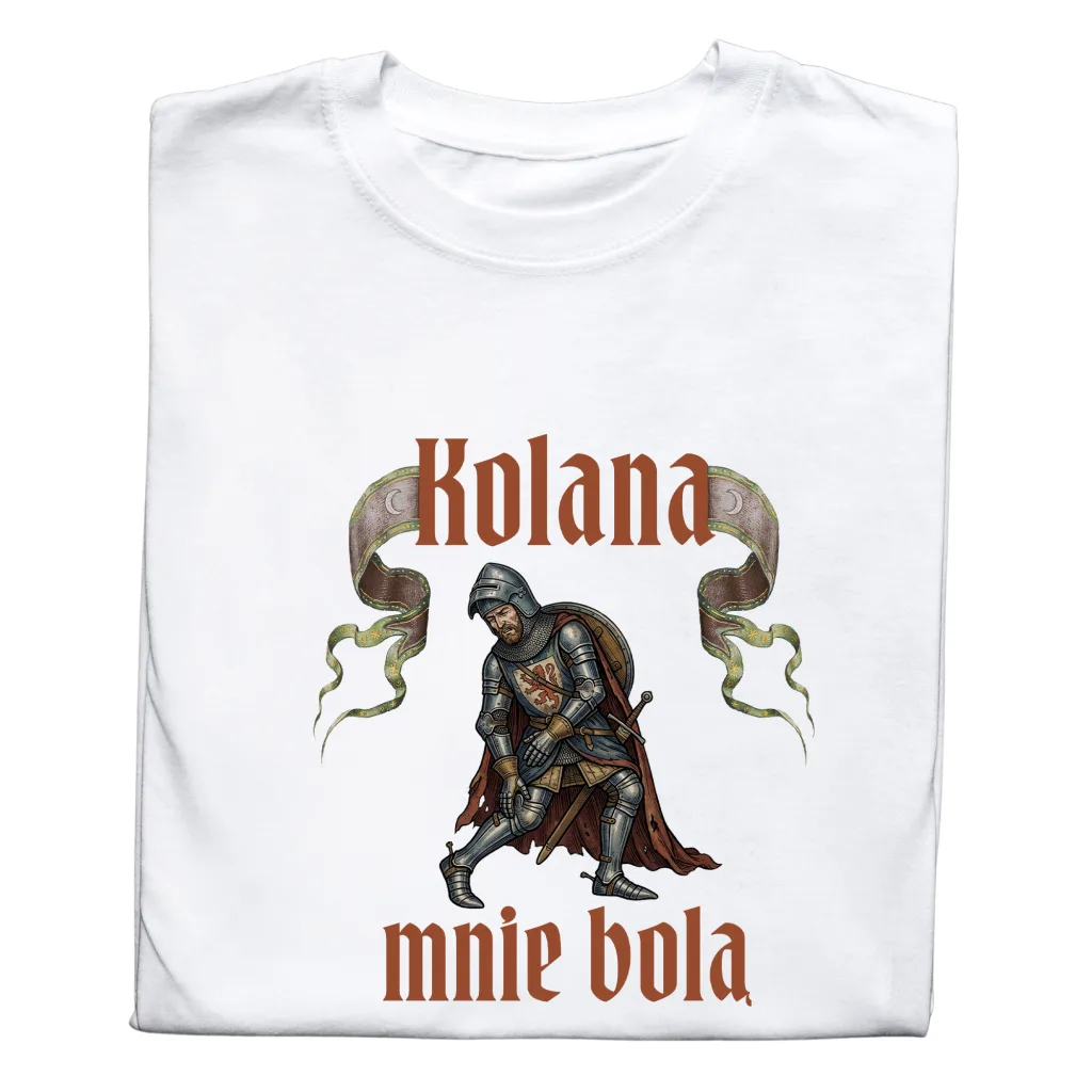 Koszulka z Nadrukiem „Kolana Mnie Bolą” Meme Rycerz – Śmieszny Prezent
