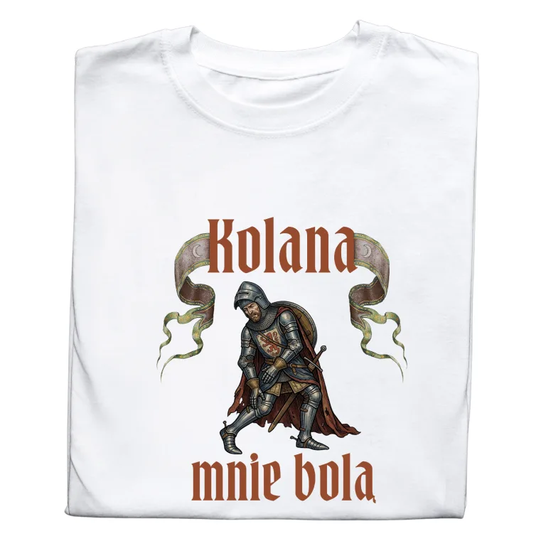 Koszulka z Nadrukiem „Kolana Mnie Bolą” Meme Rycerz – Śmieszny Prezent