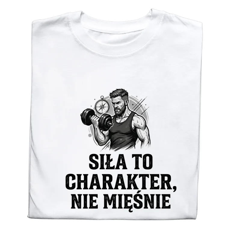 Koszulka z Napisem „Siła to Charakter, Nie Mięśnie” – Oryginalny Prezent