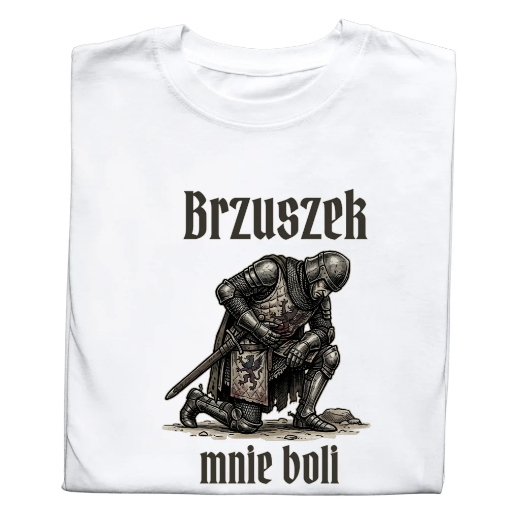 Koszulka z Nadrukiem „Brzuszek Mnie Boli” Meme Rycerz – Śmieszny Prezent