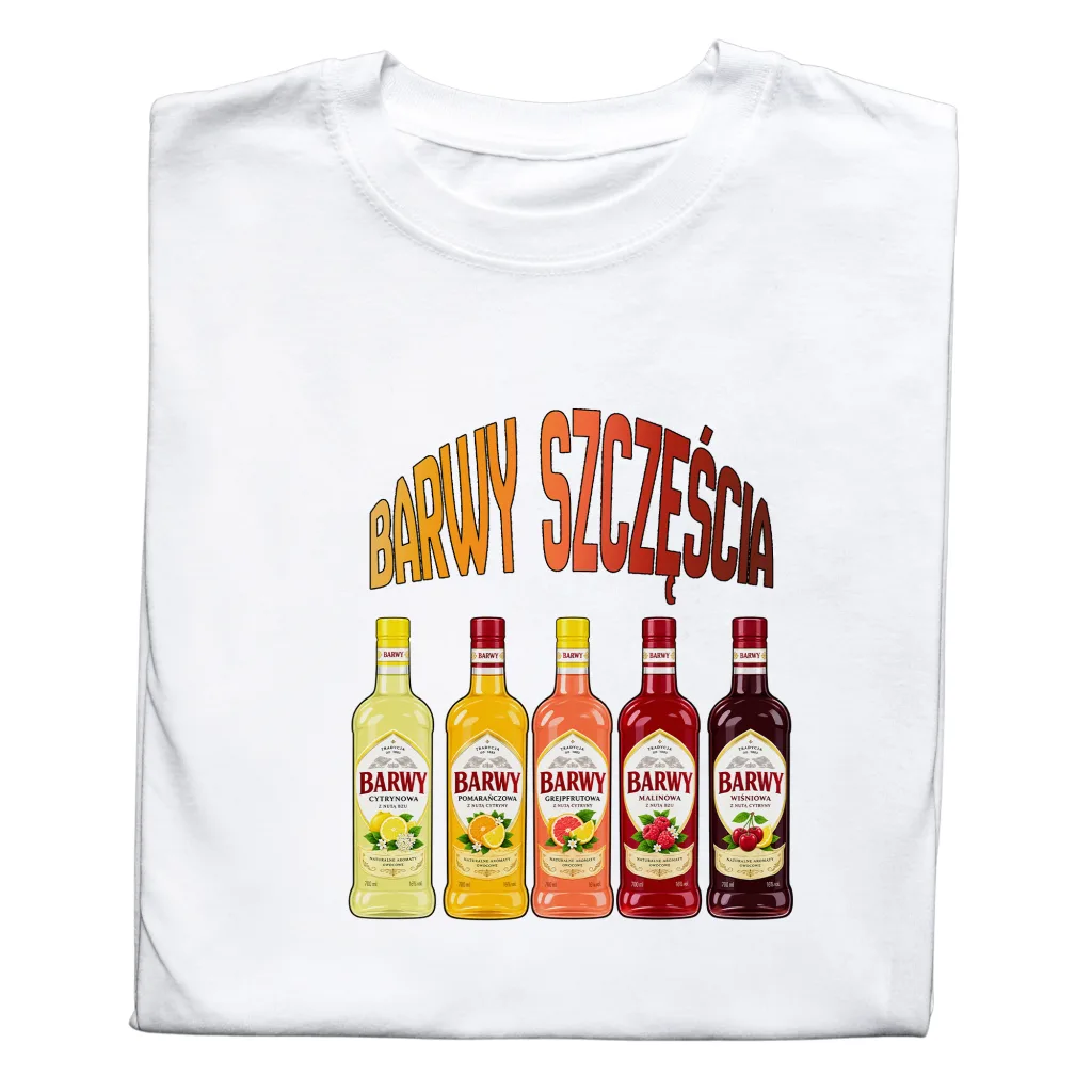 Koszulka z Nadrukiem „Alkohol Barwy Szczęścia” – Śmieszna Koszulka Imprezowa