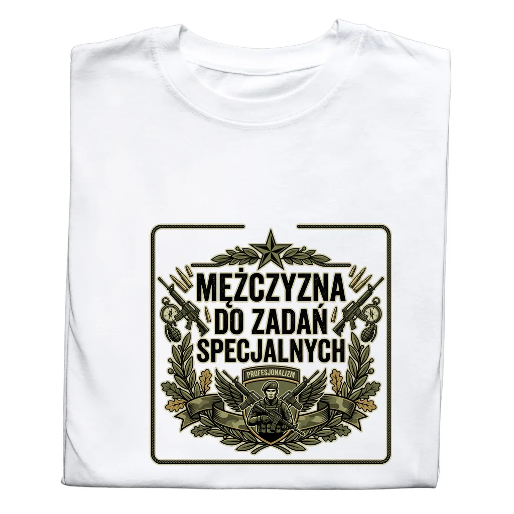 Koszulka z Nadrukiem „Mężczyzna do Zadań Specjalnych” – Śmieszny Prezent dla Niego