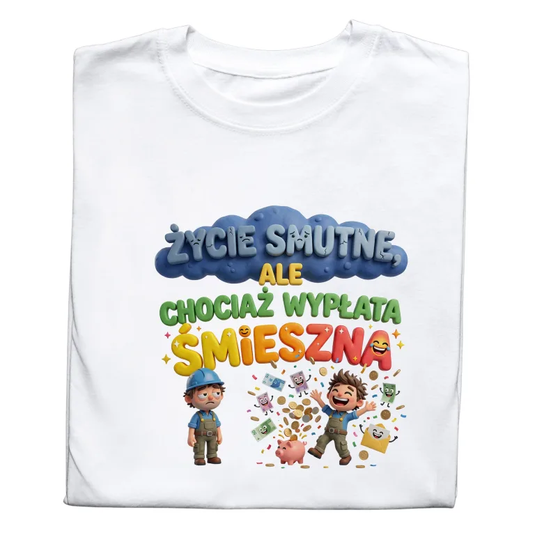 Koszulka z Nadrukiem „Życie smutne, ale chociaż wypłata śmieszna”