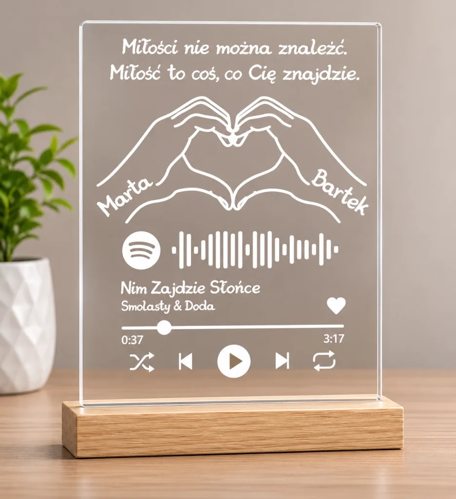 Personalizowana Statuetka Spotify z Imionami – Dłonie Tworzące Serce i Kod do Ulubionej Piosenki