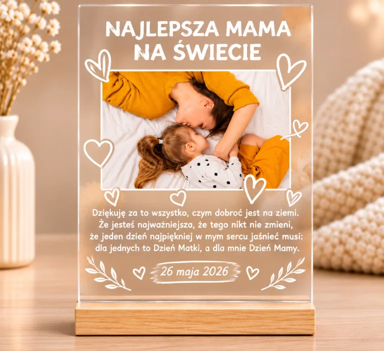Statuetka ze Zdjęciem i Życzeniami „Najlepsza Mama na Świecie” – Personalizowany Prezent