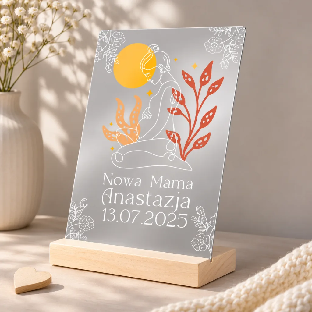 Statuetka „Nowa Mama” – Subtelna Grafika Kobiety w Ciąży, Imię i Data