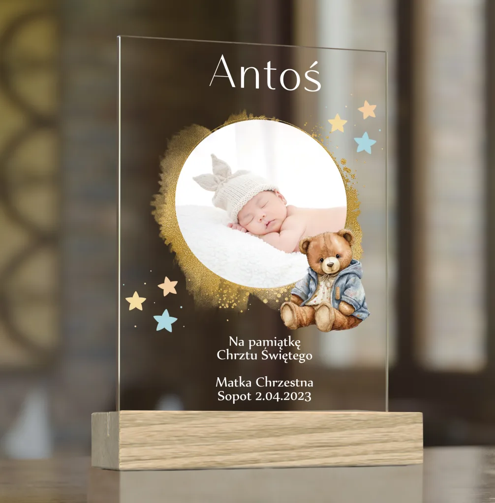 Personalizowana Statuetka ze Zdjęciem na Chrzest Święty dla Chłopca