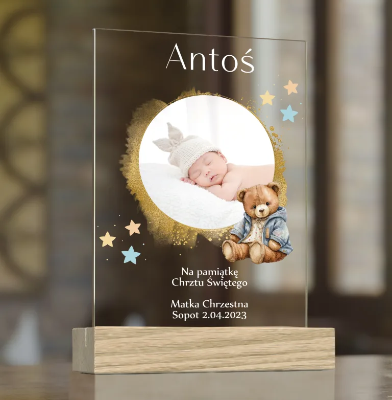 Personalizowana Statuetka ze Zdjęciem na Chrzest Święty dla Chłopca